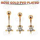 bnttstz rose gold steel belly banana w star shaped prong set cz