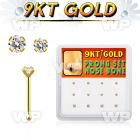 box  9kt gold nose bones w 1.5mm & 2mm prong set czs