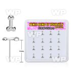 box w silver bend it nose studs, 22g w penis shape top