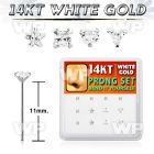 box w white 14kt gold bend it nose studs w prong set czs