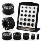 brpg206 display w areng wood double flared flesh tunnel crystal