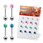 dacb222 display w steel tongue barbell w 6mm synthetic opal ball