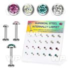 dacb225 display steel internall labret w flat multi crystal top