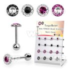 dacb237 display w steel tongue barbell w 7mm top w multi crystal