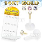 dgbizm2 bioflex labrets 14k gold push pin tops cz prong set