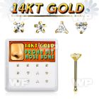 dgnb17 box w 14kt gold nose bones w 3mm cz stones in mix shape