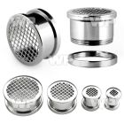 dmia surgical steel screw fit flesh tunnel grid pattern on fro ear lobe piercing