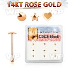 drnb10 box w 14kt rose gold nose bones w star, heart ,disc top
