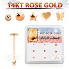 drnb20 box w 9 14kt rose gold nose bones w mixed shaped tops