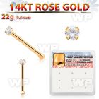 drnb26 box w 14kt rose gold nose bones w 1.25mm clear round cz 