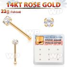 drnb6 box w 14kt rose gold nose bones w 2mm round cz stones
