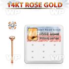 drnb7 box w 9 14kt rose gold nose bones w 1.5mm round cz stone