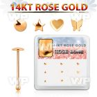 drnb9 box w 9 14kt rose gold nose bones w assorted tops
