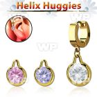 ehgz417 gold steel helix huggie earring w round dangling w cz