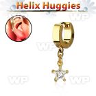 ehgzs6 gold steel helix huggie w dangling 6mm star cz stone 