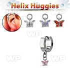 ehhz589 stainless steel helix huggie w dangling butterfly w cz