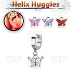 ehhz589 stainless steel helix huggie w dangling butterfly w cz