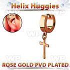 er268cr tiny rose gold steel helix huggie w cross dangling