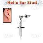 erbd768 ball shaped steel helix ear stud w dangling dagger