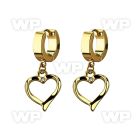 erg666 gold steel huggies earrings w a heart shaped dangling