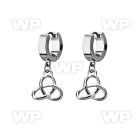 erh736 steel huggies earrings w dangling celtic trinity knot