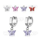 erhz589 stainless steel huggie earring w dangling butterfly