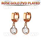 errz417 rose gold tainless steel huggies w dangling round cz