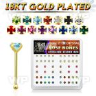 et4me0fj box w silver 925 nose bone 18k gold plated 2mm prong nose piercing