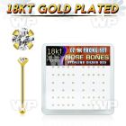 etu4g46 box w silver 925 nose bone 18k gold plated 1 5mm round nose piercing
