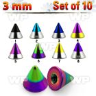f6ujrz pack 3mm zebra striped ion plated surgical steel cones belly piercing