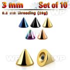 f6urzf3 pack of 10 pcs of 3mm ion plated surgical steel cones thr 
