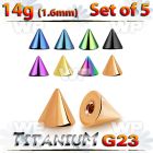 fh6ursi pack 5mm ion plated g23 titanium cones1 6mm threading belly piercing