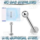 gb44zi eo gas sterilized implant grade steel labret 3mm ball