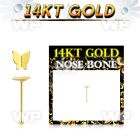 gbbt2 14kt gold nose bone, w plain gold butterfly shaped top