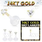 gbizhc bioflex labret with push in 14k gold with heart prong cz