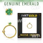 ghge10 14kt gold nose hoop w a 2mm prong set emerald stone
