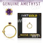 ghge1 14kt gold nose hoop w a 2mm prong set amethyst stone