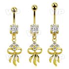 gold steel belly banana w dangling flower & bow design