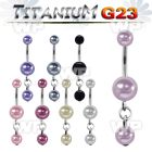 h4u1mae g23 titanium belly ring 5 8mm faux pearl balls dangling belly piercing