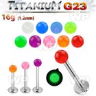 hbib4z g23 titanium labret 1 2mm 3mm glow in the dark ball lower lip piercing