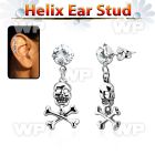 hexzd28 925 silver helix earstud w cz skull with crossed bone
