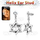 hexzd7 925 silver helix earstud w silver david star with cross