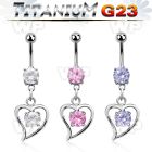 hj61gel g23 titanium belly ring dangling heart an inner round belly piercing