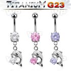 hj61gl g23 titanium belly ring dangling dolphin designcz stone belly piercing