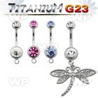 hj61syy g23 titanium belly ring dangling dragonfly design leng belly piercing