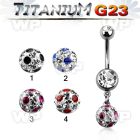 hj61yky7 g23 titanium belly ring dangling 8mm multi crystal ball belly piercing
