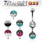 hj61ykyw g23 titanium belly ring dangling 8mm multi crystal ball belly piercing