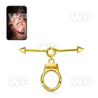 incntd15 black industrial loop barbell w cone handcuff dangling