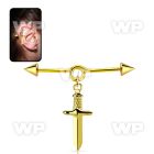 incntd17 gold plated steel industrial loop barbell w cone & dagger