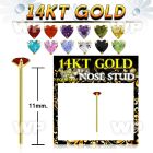 ingxje 14kt gold fishtail straight nosestud heart colored cz